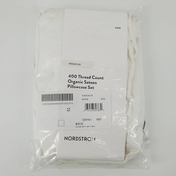 Nordstrom 400 Thread Count Organic Sateen Pillowcase Set in White King NEW - Picture 1 of 2